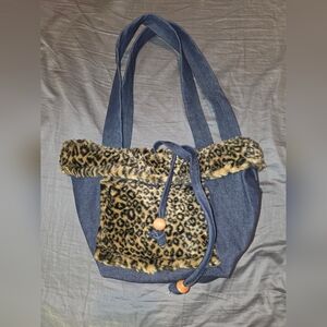 Leopard Print Denim Reversible Purse